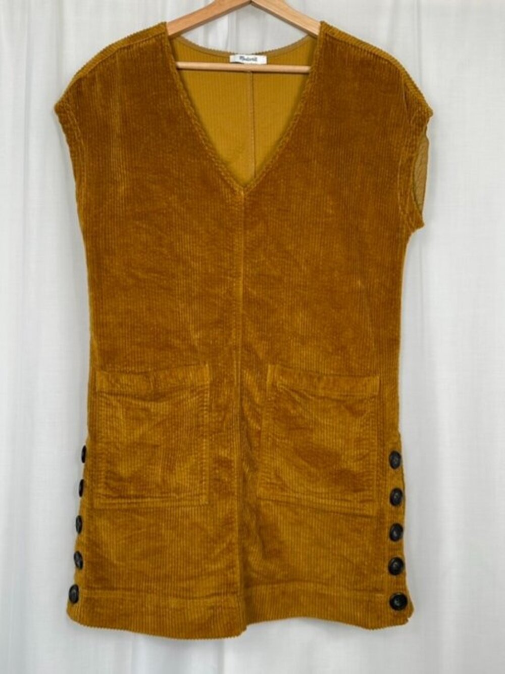 Madewell Corduroy Side-Button Shift Dress XXS Mini Retro 70s Pinafore Jumper Mod